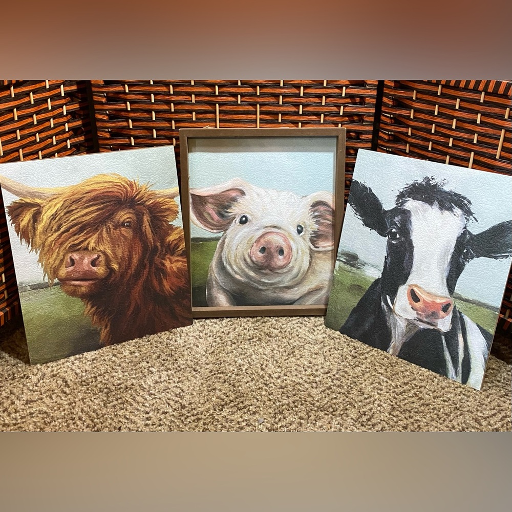 Farmhouse Farm Animal Wall Art Set Cow Pig Highland Cow Country Decor 10x12